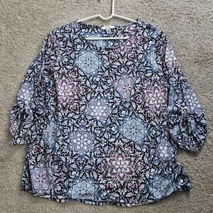 Croft & Barrow Blue and Pink Ruffled Blouse